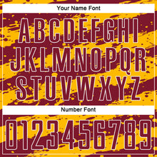 Load image into Gallery viewer, Custom Gold Crimson-White Splash Sublimation Soccer Uniform Jersey