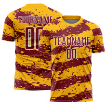 Load image into Gallery viewer, Custom Gold Crimson-White Splash Sublimation Soccer Uniform Jersey