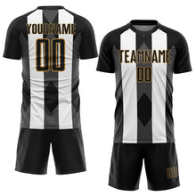 Load image into Gallery viewer, Custom Black Old Gold-White Line Sublimation Soccer Uniform Jersey