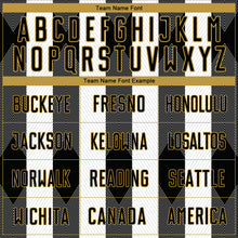 Load image into Gallery viewer, Custom Black Old Gold-White Line Sublimation Soccer Uniform Jersey