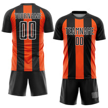 Load image into Gallery viewer, Custom Black Orange-White Line Sublimation Soccer Uniform Jersey