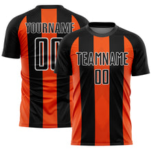 Load image into Gallery viewer, Custom Black Orange-White Line Sublimation Soccer Uniform Jersey