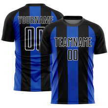 Load image into Gallery viewer, Custom Black Thunder Blue-White Line Sublimation Soccer Uniform Jersey