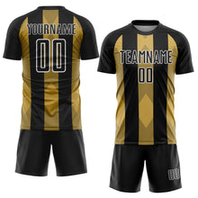Load image into Gallery viewer, Custom Black Old Gold-White Line Sublimation Soccer Uniform Jersey
