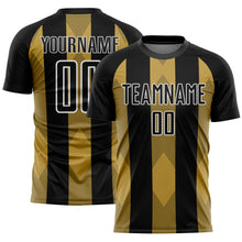 Load image into Gallery viewer, Custom Black Old Gold-White Line Sublimation Soccer Uniform Jersey