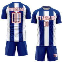 Load image into Gallery viewer, Custom Royal White-Red Line Sublimation Soccer Uniform Jersey