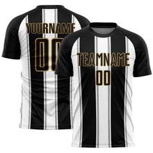 Load image into Gallery viewer, Custom Black White-Old Gold Line Sublimation Soccer Uniform Jersey
