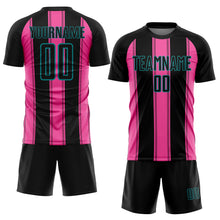 Load image into Gallery viewer, Custom Black Pink-Teal Line Sublimation Soccer Uniform Jersey