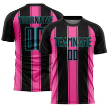 Load image into Gallery viewer, Custom Black Pink-Teal Line Sublimation Soccer Uniform Jersey