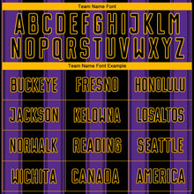 Load image into Gallery viewer, Custom Black Purple-Gold Line Sublimation Soccer Uniform Jersey