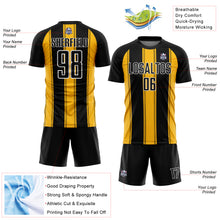 Load image into Gallery viewer, Custom Black Gold-White Line Sublimation Soccer Uniform Jersey