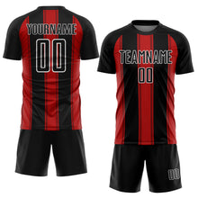 Load image into Gallery viewer, Custom Black Red-White Line Sublimation Soccer Uniform Jersey