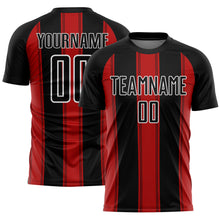 Load image into Gallery viewer, Custom Black Red-White Line Sublimation Soccer Uniform Jersey