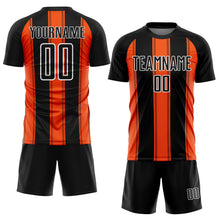 Load image into Gallery viewer, Custom Black Orange-White Line Sublimation Soccer Uniform Jersey