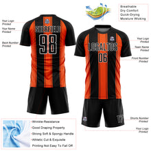 Load image into Gallery viewer, Custom Black Orange-White Line Sublimation Soccer Uniform Jersey
