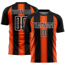 Load image into Gallery viewer, Custom Black Orange-White Line Sublimation Soccer Uniform Jersey