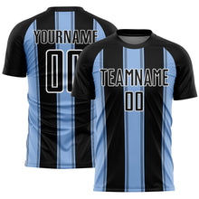 Load image into Gallery viewer, Custom Black Light Blue-White Line Sublimation Soccer Uniform Jersey