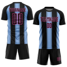 Load image into Gallery viewer, Custom Black Light Blue-Pink Line Sublimation Soccer Uniform Jersey