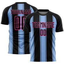 Load image into Gallery viewer, Custom Black Light Blue-Pink Line Sublimation Soccer Uniform Jersey