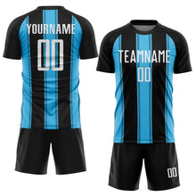 Load image into Gallery viewer, Custom Black White-Sky Blue Line Sublimation Soccer Uniform Jersey