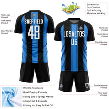 Load image into Gallery viewer, Custom Black White-Powder Blue Line Sublimation Soccer Uniform Jersey