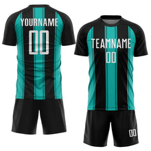 Load image into Gallery viewer, Custom Black White-Aqua Line Sublimation Soccer Uniform Jersey