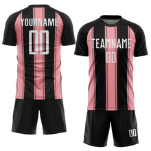 Load image into Gallery viewer, Custom Black White-Medium Pink Line Sublimation Soccer Uniform Jersey