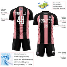 Load image into Gallery viewer, Custom Black White-Medium Pink Line Sublimation Soccer Uniform Jersey