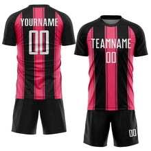 Load image into Gallery viewer, Custom Black White-Neon Pink Line Sublimation Soccer Uniform Jersey