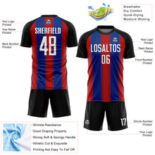 Load image into Gallery viewer, Custom Black White Red-Royal Line Sublimation Soccer Uniform Jersey