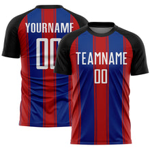Load image into Gallery viewer, Custom Black White Red-Royal Line Sublimation Soccer Uniform Jersey