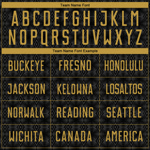 Load image into Gallery viewer, Custom Black Old Gold Geometric Shapes Sublimation Soccer Uniform Jersey