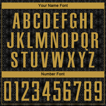 Load image into Gallery viewer, Custom Black Old Gold Geometric Shapes Sublimation Soccer Uniform Jersey