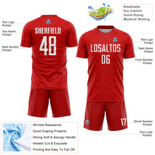 Load image into Gallery viewer, Custom Red White Geometric Shapes Sublimation Soccer Uniform Jersey