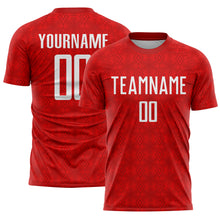Load image into Gallery viewer, Custom Red White Geometric Shapes Sublimation Soccer Uniform Jersey