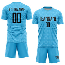 Load image into Gallery viewer, Custom Sky Blue Black Geometric Shapes Sublimation Soccer Uniform Jersey