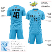 Load image into Gallery viewer, Custom Sky Blue Black Geometric Shapes Sublimation Soccer Uniform Jersey