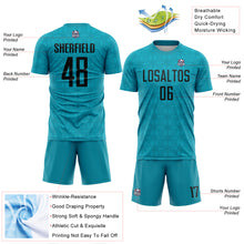 Load image into Gallery viewer, Custom Teal Black Geometric Shapes Sublimation Soccer Uniform Jersey