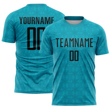 Load image into Gallery viewer, Custom Teal Black Geometric Shapes Sublimation Soccer Uniform Jersey