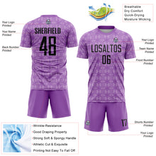 Load image into Gallery viewer, Custom Medium Purple Black-Light Purple Geometric Shapes Sublimation Soccer Uniform Jersey