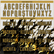 Load image into Gallery viewer, Custom White Old Gold-Black Flame Sublimation Soccer Uniform Jersey