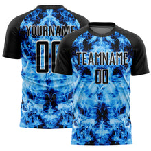 Load image into Gallery viewer, Custom Black Sky Blue-White Flame Sublimation Soccer Uniform Jersey