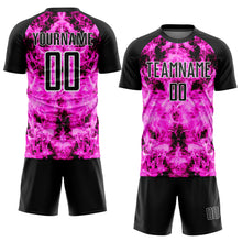Load image into Gallery viewer, Custom Black Pink-White Flame Sublimation Soccer Uniform Jersey
