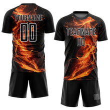 Load image into Gallery viewer, Custom Black Gold-White Flame Sublimation Soccer Uniform Jersey
