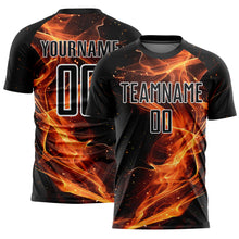 Load image into Gallery viewer, Custom Black Gold-White Flame Sublimation Soccer Uniform Jersey