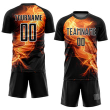 Load image into Gallery viewer, Custom Black Gold-White Flame Sublimation Soccer Uniform Jersey