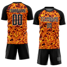 Load image into Gallery viewer, Custom Black Gold-White Flame Sublimation Soccer Uniform Jersey