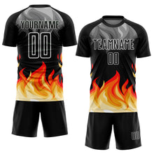 Load image into Gallery viewer, Custom Black Gray Red-Gold Flame Sublimation Soccer Uniform Jersey