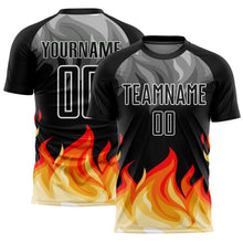 Load image into Gallery viewer, Custom Black Gray Red-Gold Flame Sublimation Soccer Uniform Jersey