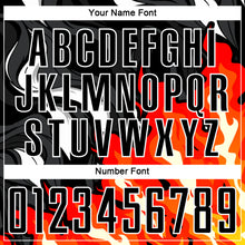 Load image into Gallery viewer, Custom Black Red-Orange Flame Sublimation Soccer Uniform Jersey